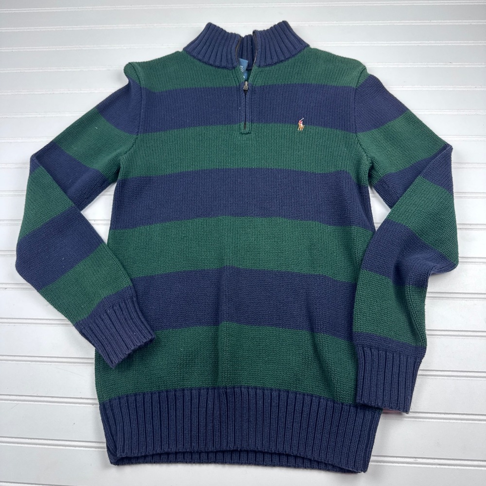 Vintage Polo Ralph Lauren Youth Boys Large 14/16 Quarter Zip Sweater Green Blue